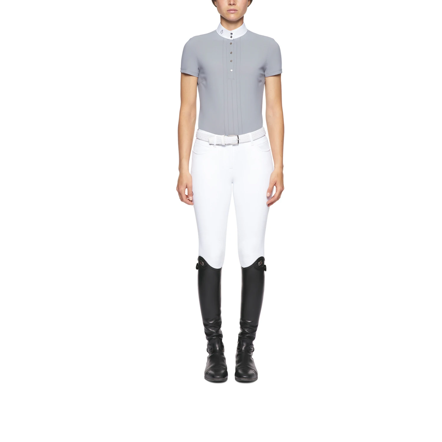 Cavalleria Toscana Women's Pleated Jersey Short-Sleeve Competition Polo Shirt